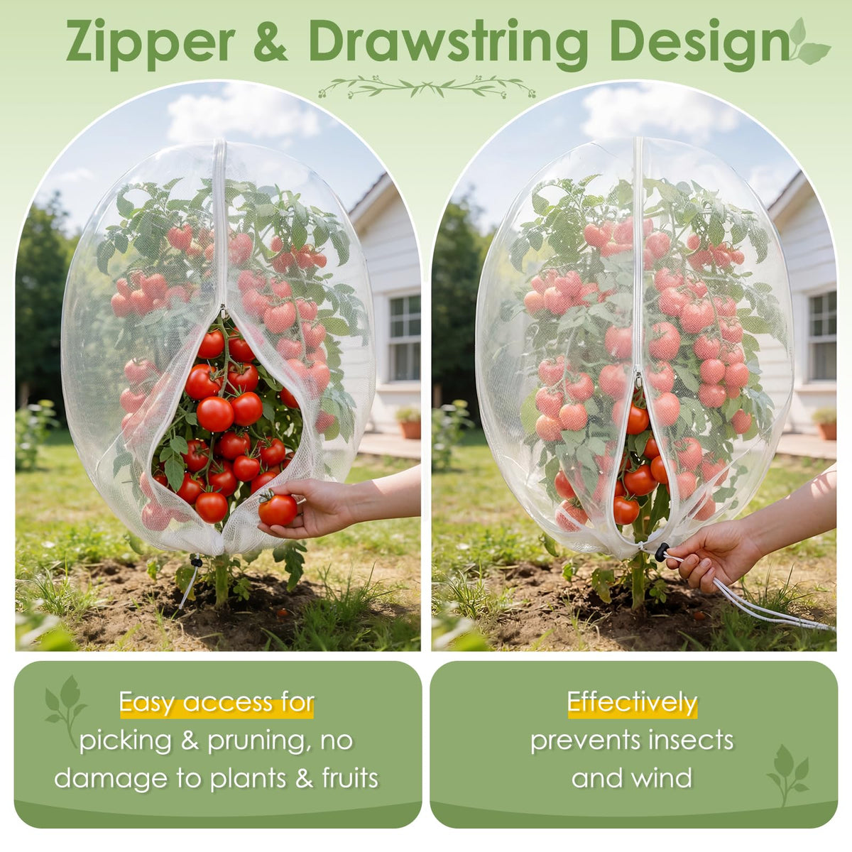 Joysuga fruit tree netting cover easy harvest access with built-in zipper