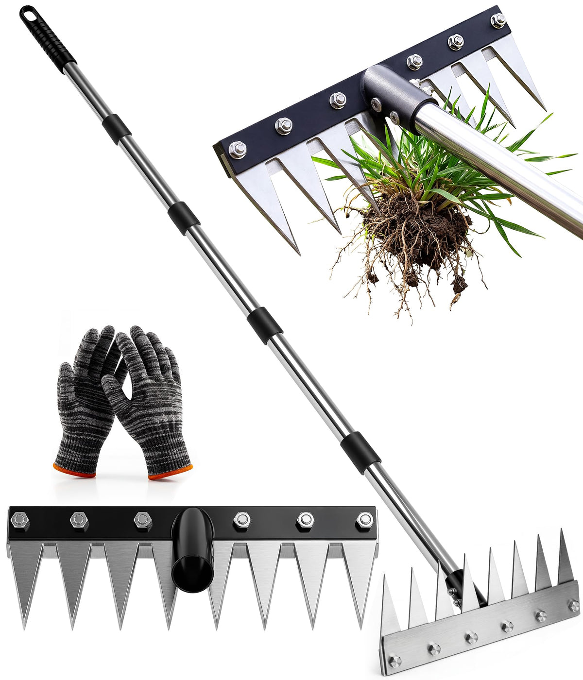 Joysuga iron weed rake 71-inch handle enables stand-up weeding