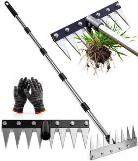 Joysuga iron weed rake 71-inch handle enables stand-up weeding