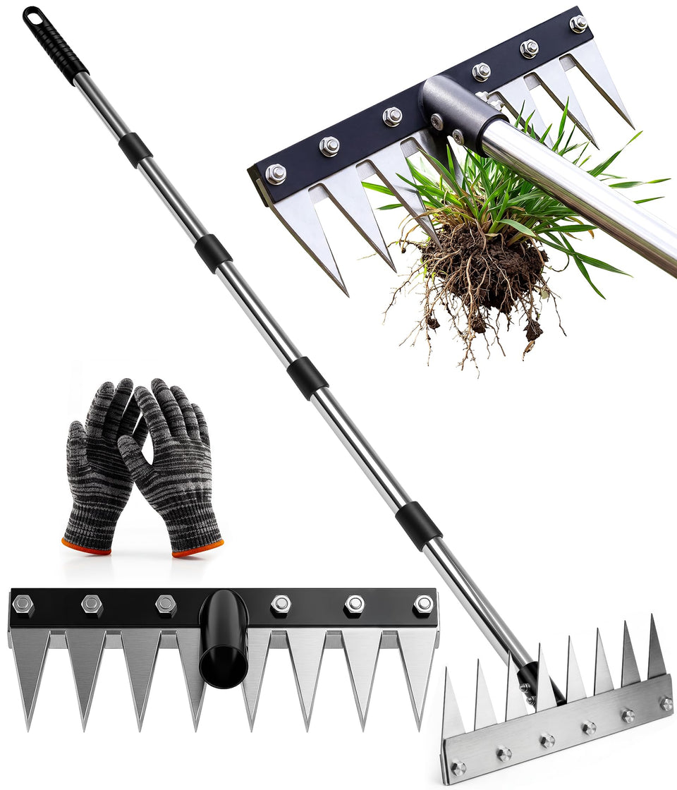 Joysuga iron weed rake 71-inch handle enables stand-up weeding