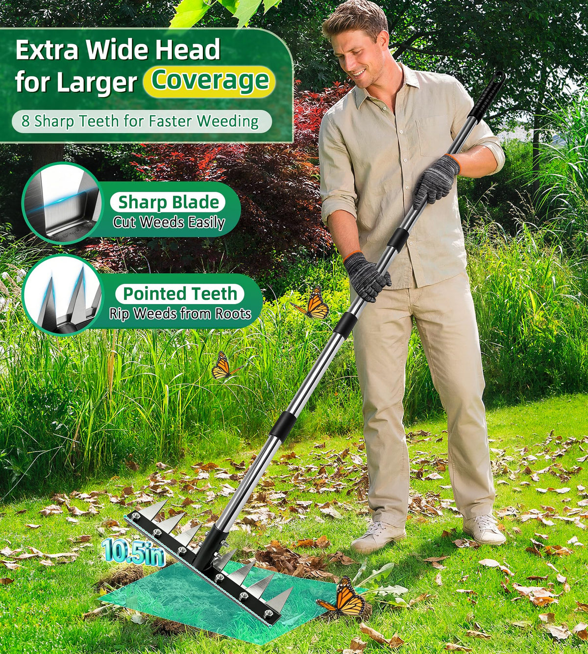 Joysuga iron weed rake eight-tine-design speeds weed removal