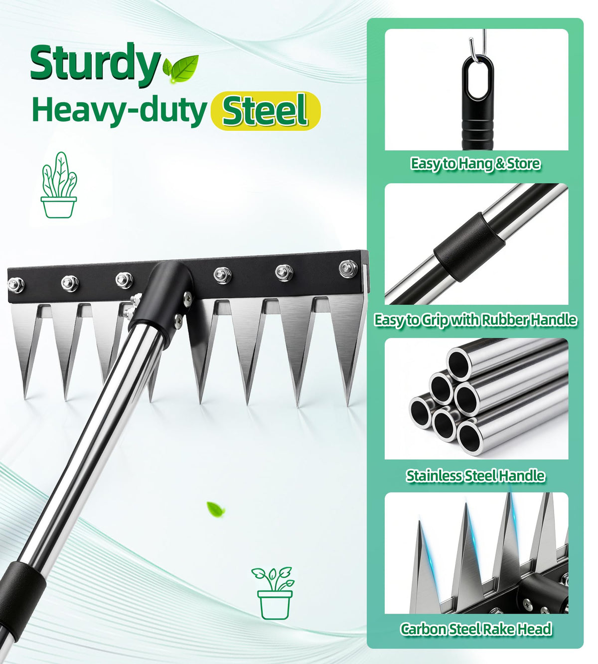 Joysuga iron weed rake non-slip grip for secure handling