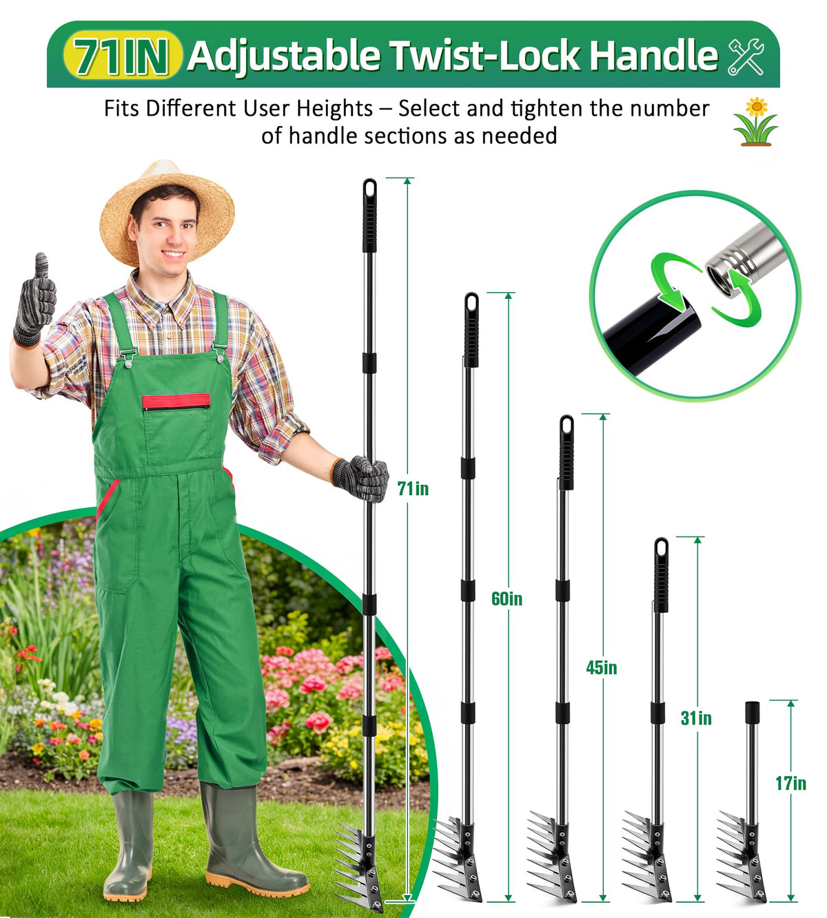 Joysuga iron weed rake quick assembly with tools