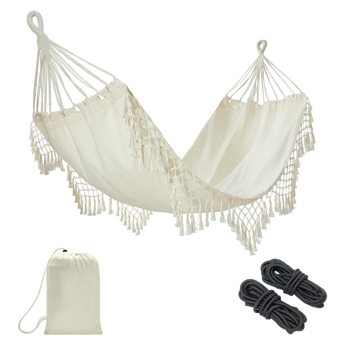 JoyView boho macrame hammock with tassels for stylish outdoor lounging