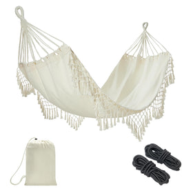 JoyView boho macrame hammock with tassels for stylish outdoor lounging