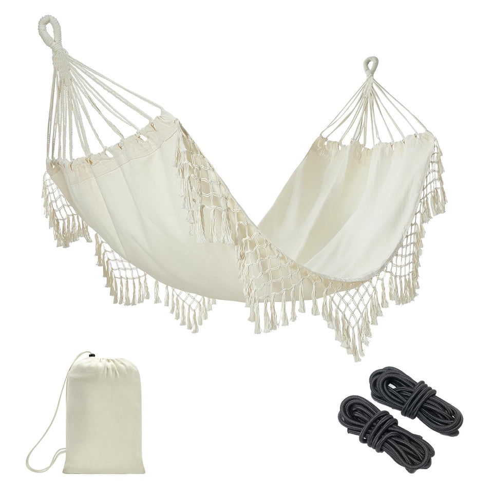 JoyView boho macrame hammock with tassels for stylish outdoor lounging