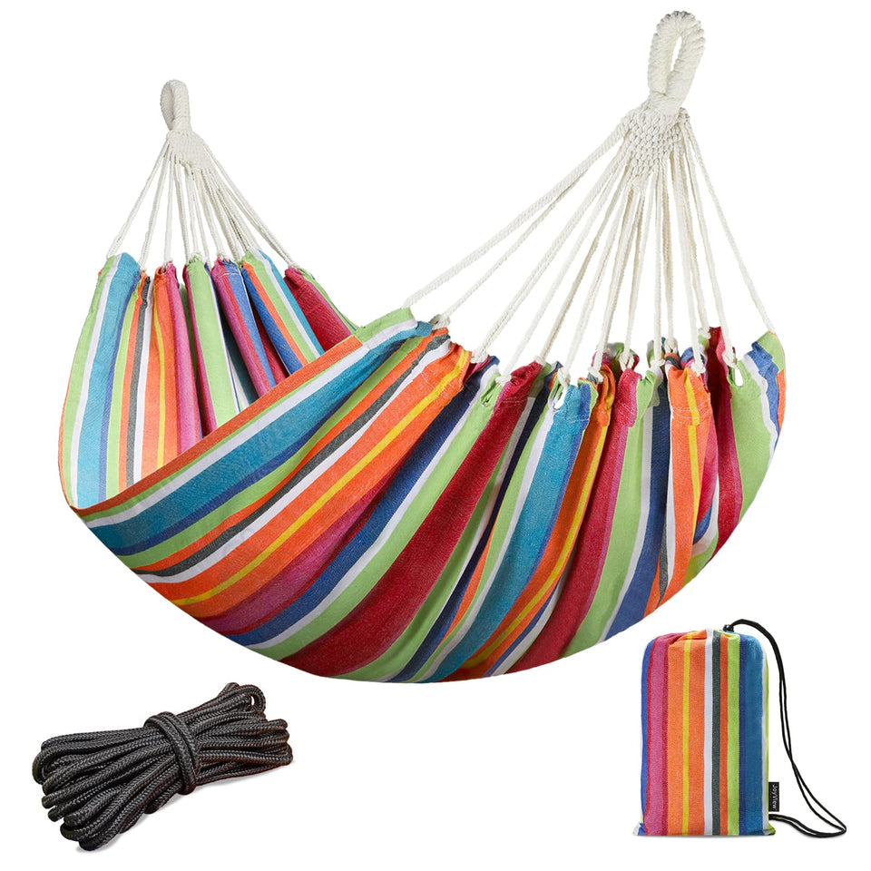 JoyView Brazilian double hammock striped fabric for backyard relaxation