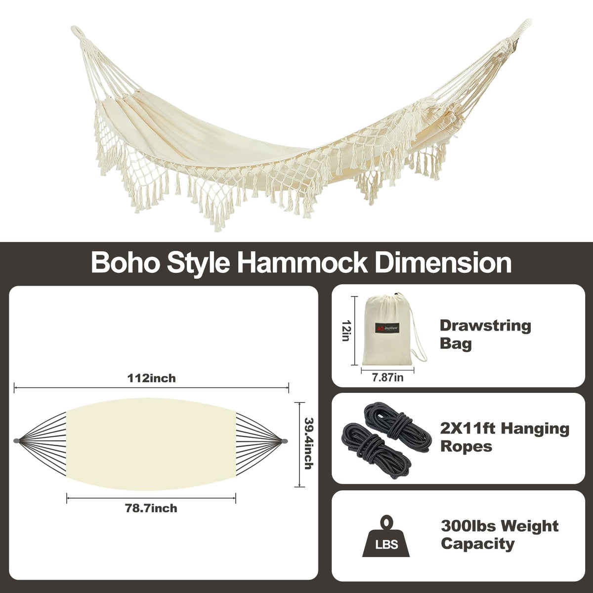 JoyView portable hammock with carry bag for easy travel
