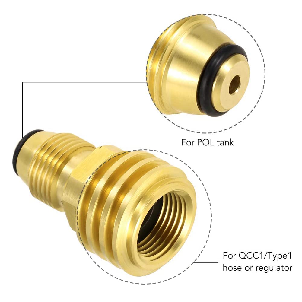 Joywayus brass propane adapter close-up highlights durable, corrosion-resistant construction for long-term outdoor use.