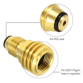 Joywayus brass propane adapter close-up highlights durable, corrosion-resistant construction for long-term outdoor use.