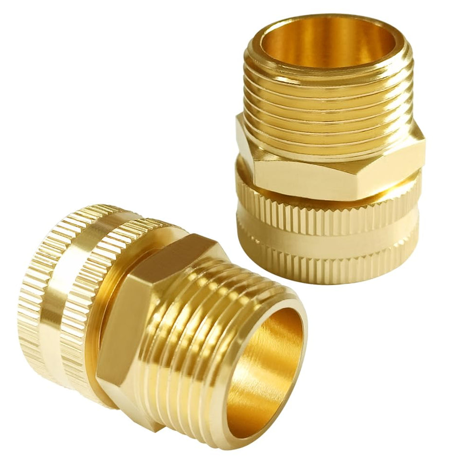 Joywayus brass swivel fitting with GHT/NPT threads for garden hose connections.
