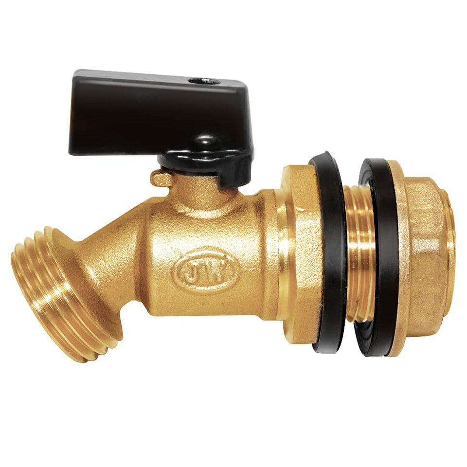 Joywayus brass water spigot with 3-4in inlet for versatile rain barrel setups.