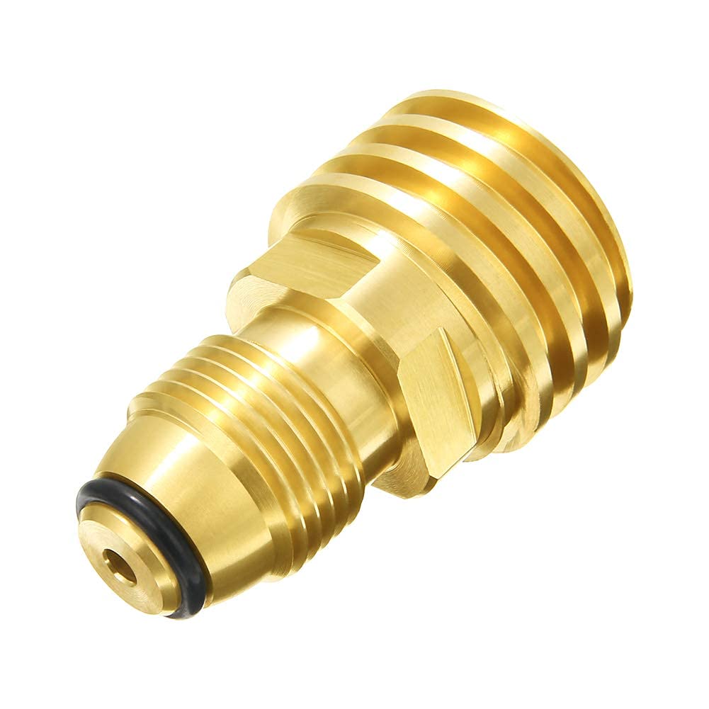 Joywayus adapter connection to LP tank shown during a backyard barbecue setup.
