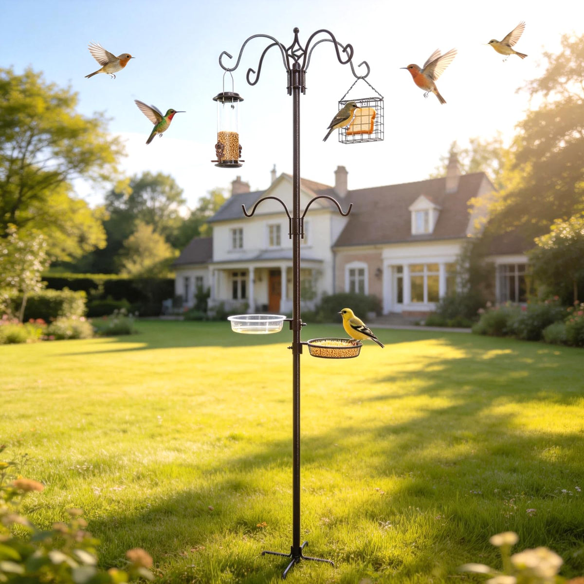 JOYWINK 94-inch bird feeding station with multiple hooks attracts diverse birds to your garden