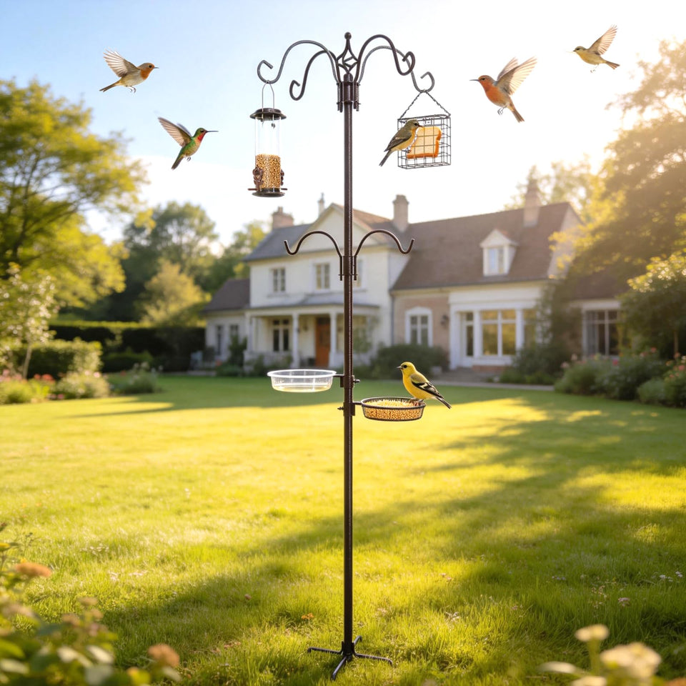 JOYWINK 94-inch bird feeding station with multiple hooks attracts diverse birds to your garden