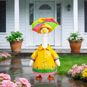 Joyxzacp outdoor lawn goose decor with colorful raincoat ensemble