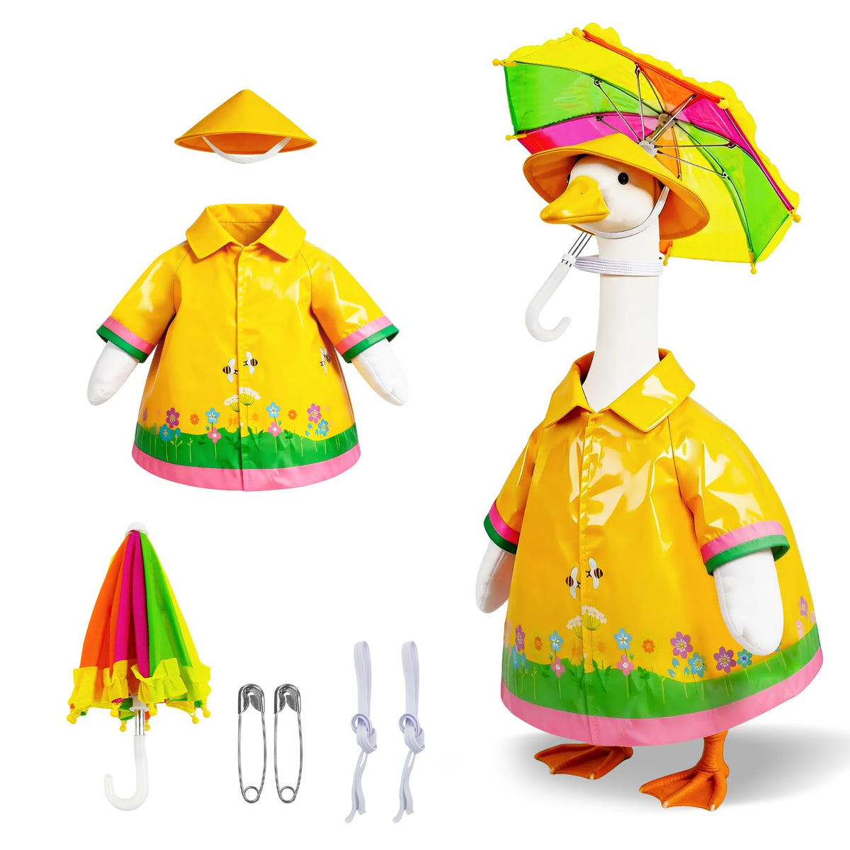Joyxzacp porch goose raincoat on display, enhancing yard curb appeal