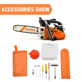 JPNTECH 12-inch guide bar shows compact, portable design for on-site wood cutting.