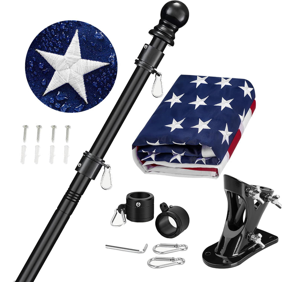 JPorton 6ft black steel flag pole for durable outdoor display on porches and trees.