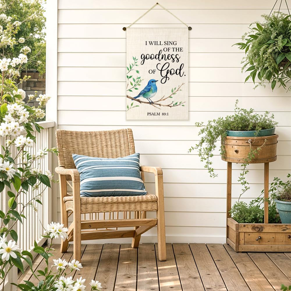 JQYCJTR Goodness of God flag on porch adds welcoming decor.