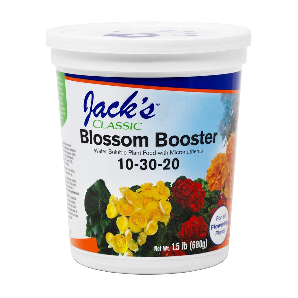 JR Peters Jack's Classic Blossom Booster bottle pour enhances easy feeding for brighter blooms