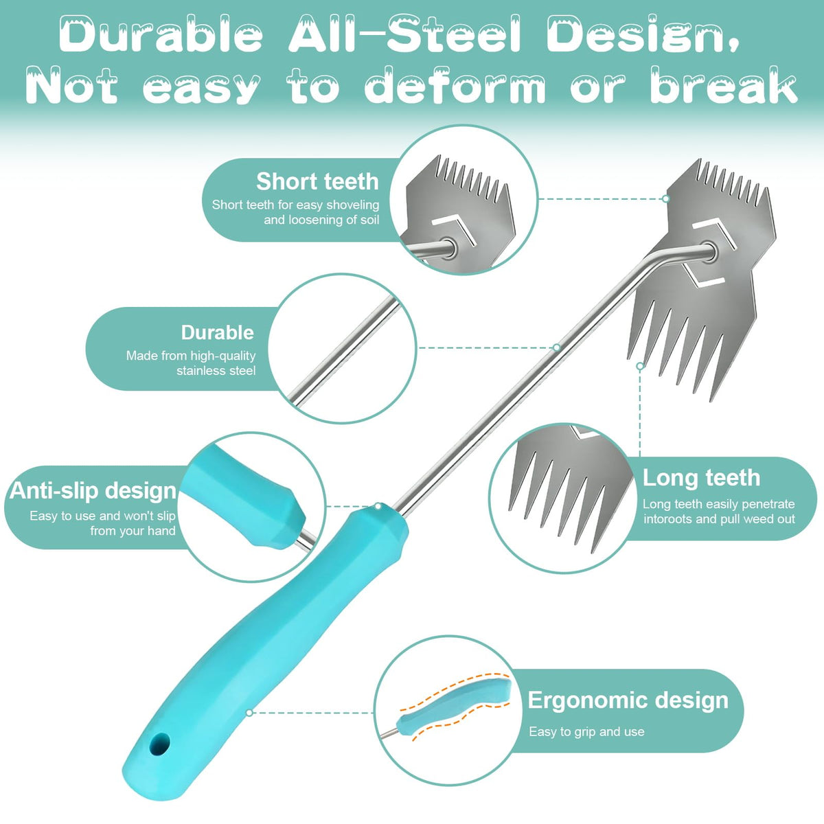JRKJQBV garden weed tool durable all steel construction ideal for tough weeds.