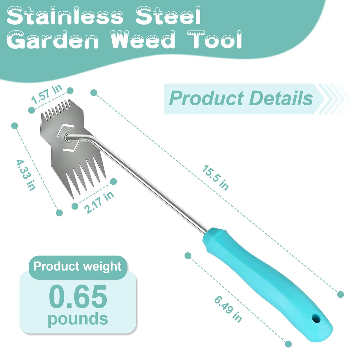 JRKJQBV garden weed tool close-up of stainless steel blade for durable performance.