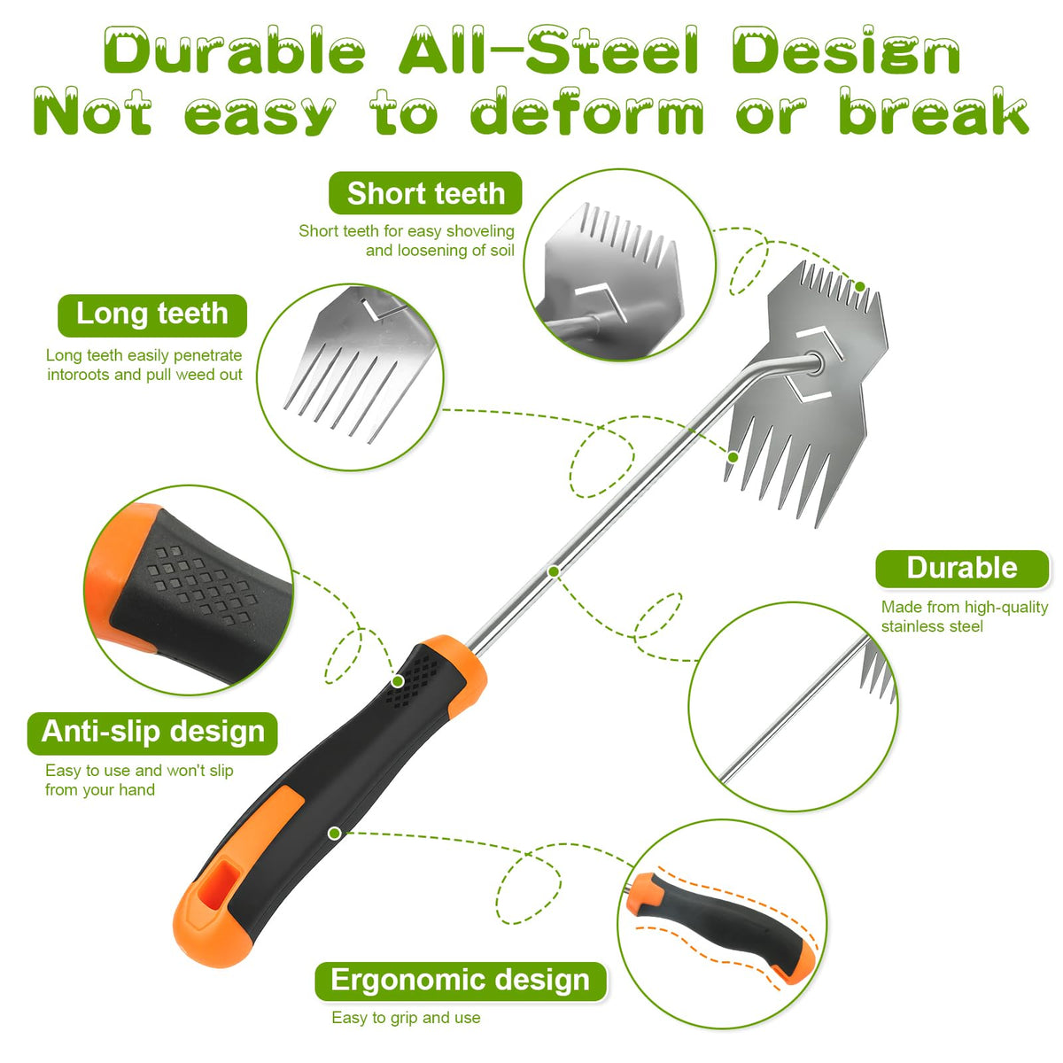 JRKJQBV stainless-steel-hand-weeder offers durable performance for soil work.