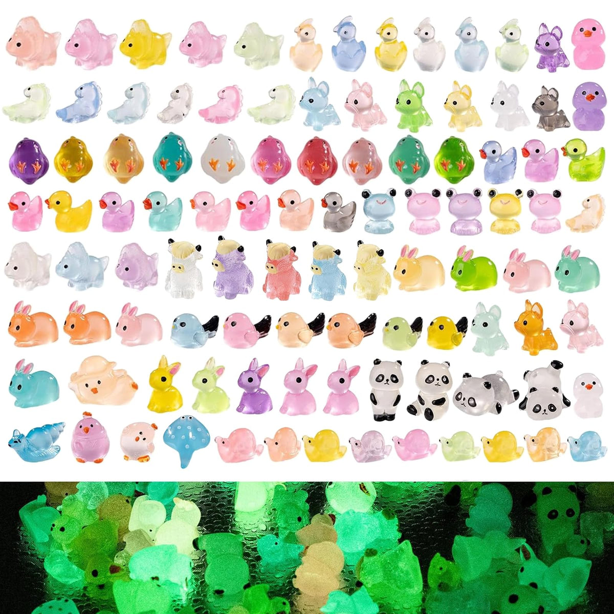 Jrootouh 110-pack luminous resin animals glow in the dark for magical night garden decor.
