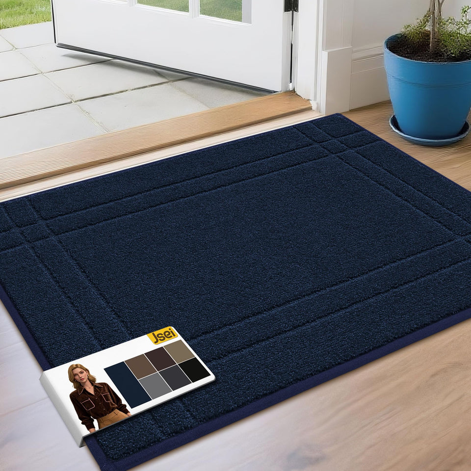 JSEI entryway rug doormat 24x36 with absorbent fibers traps moisture.