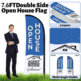 Jsngbse double-sided open-house flag showcases listing details from multiple angles.
