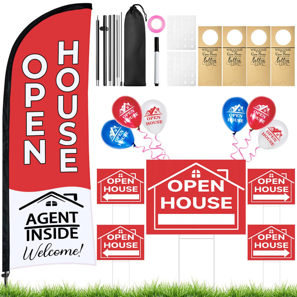 Jsngbse open house banner flag boosts visibility in windy outdoor settings.