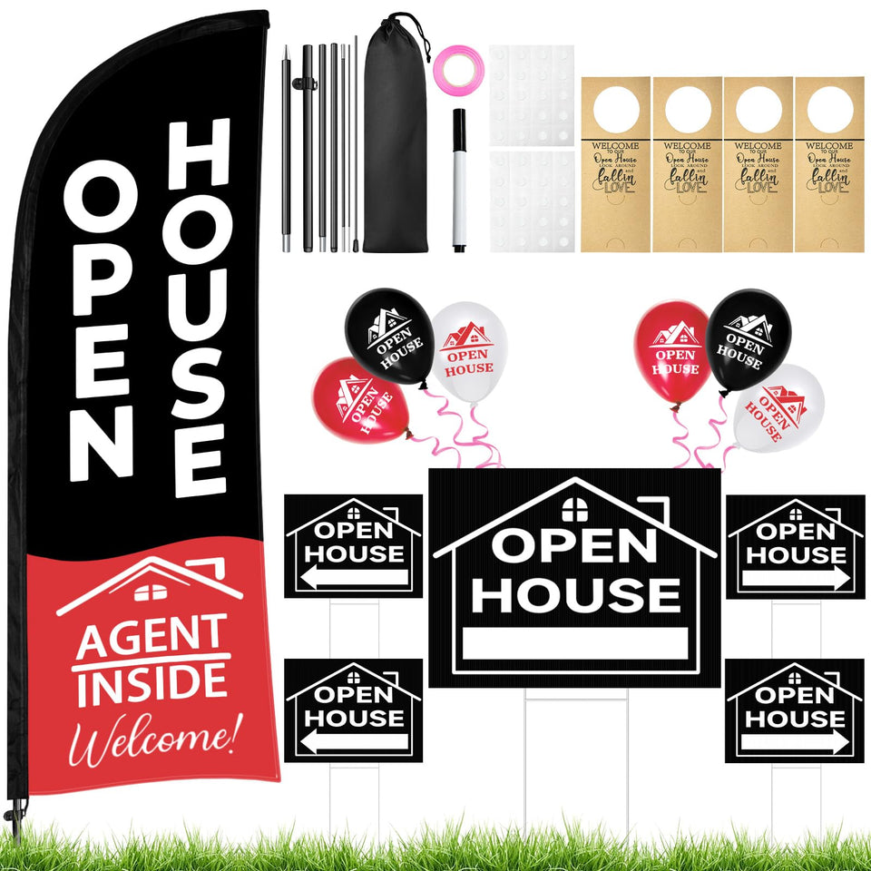 Jsngbse open house banner flag waving to attract curb appeal and attention