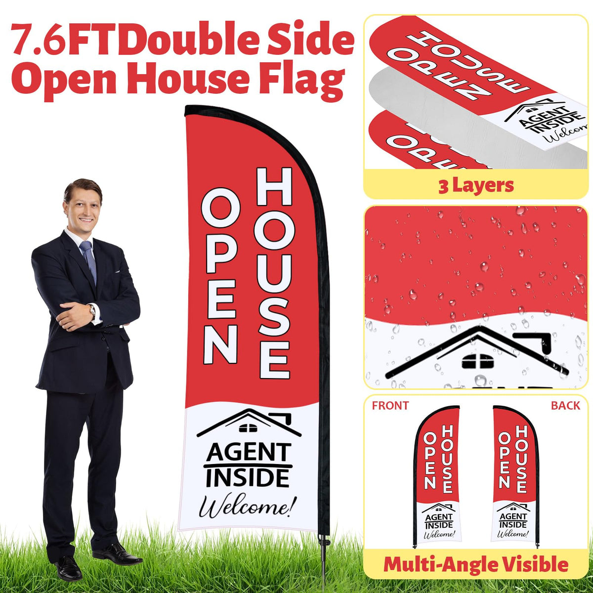 Jsngbse realty signs with stakes showing yard advertisement clearly.