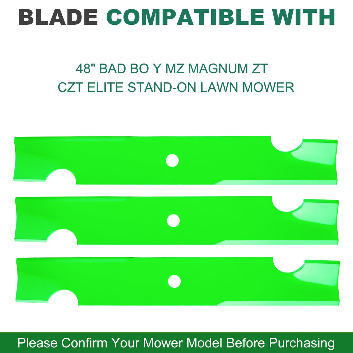 JSXDNWYJ Notched high lift blades for 48-inch decks support even lift and clean cuts.