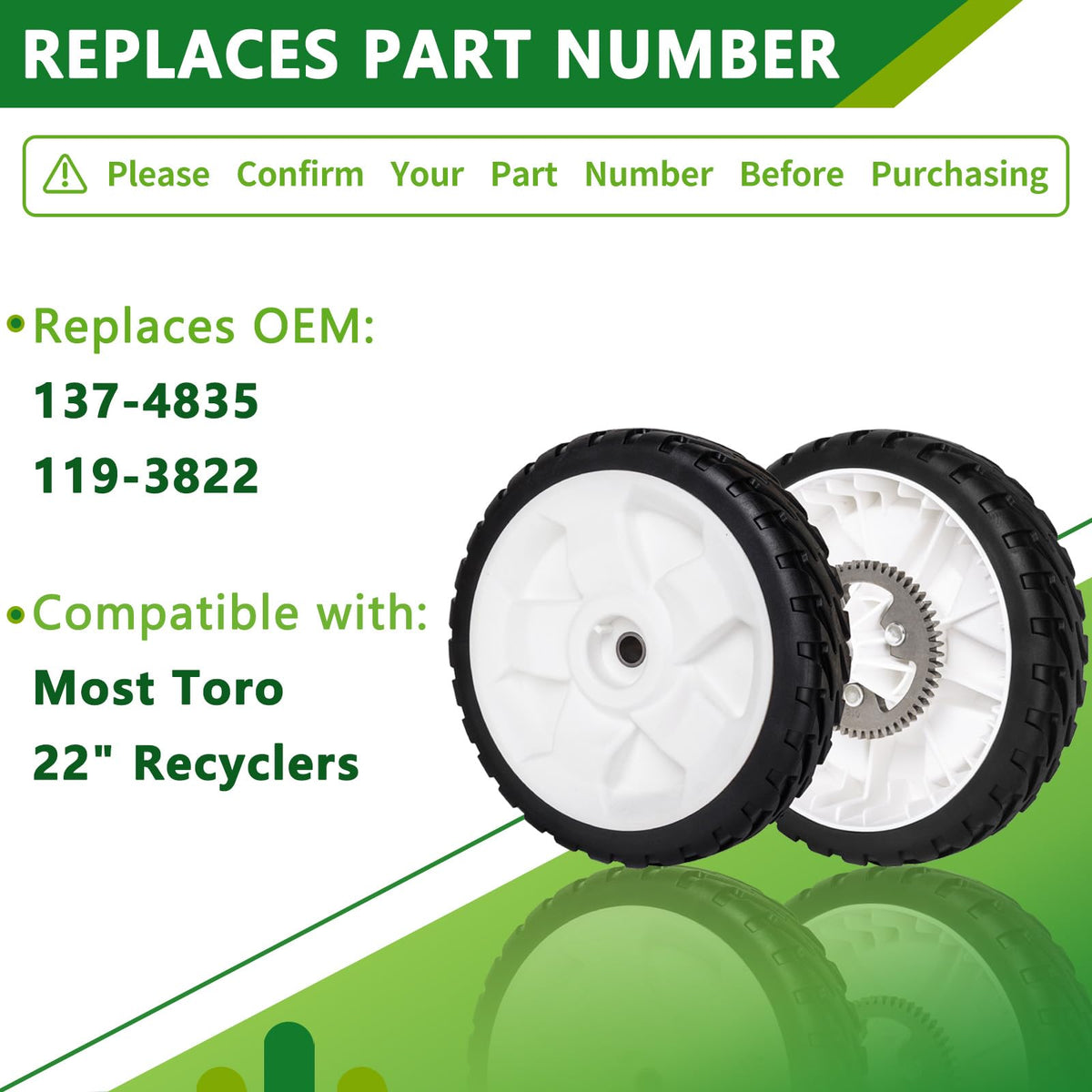 JSXDNWYJ rear drive wheel 8-inch bore detail shows fit for Toro series