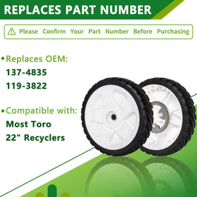JSXDNWYJ rear drive wheel 8-inch bore detail shows fit for Toro series