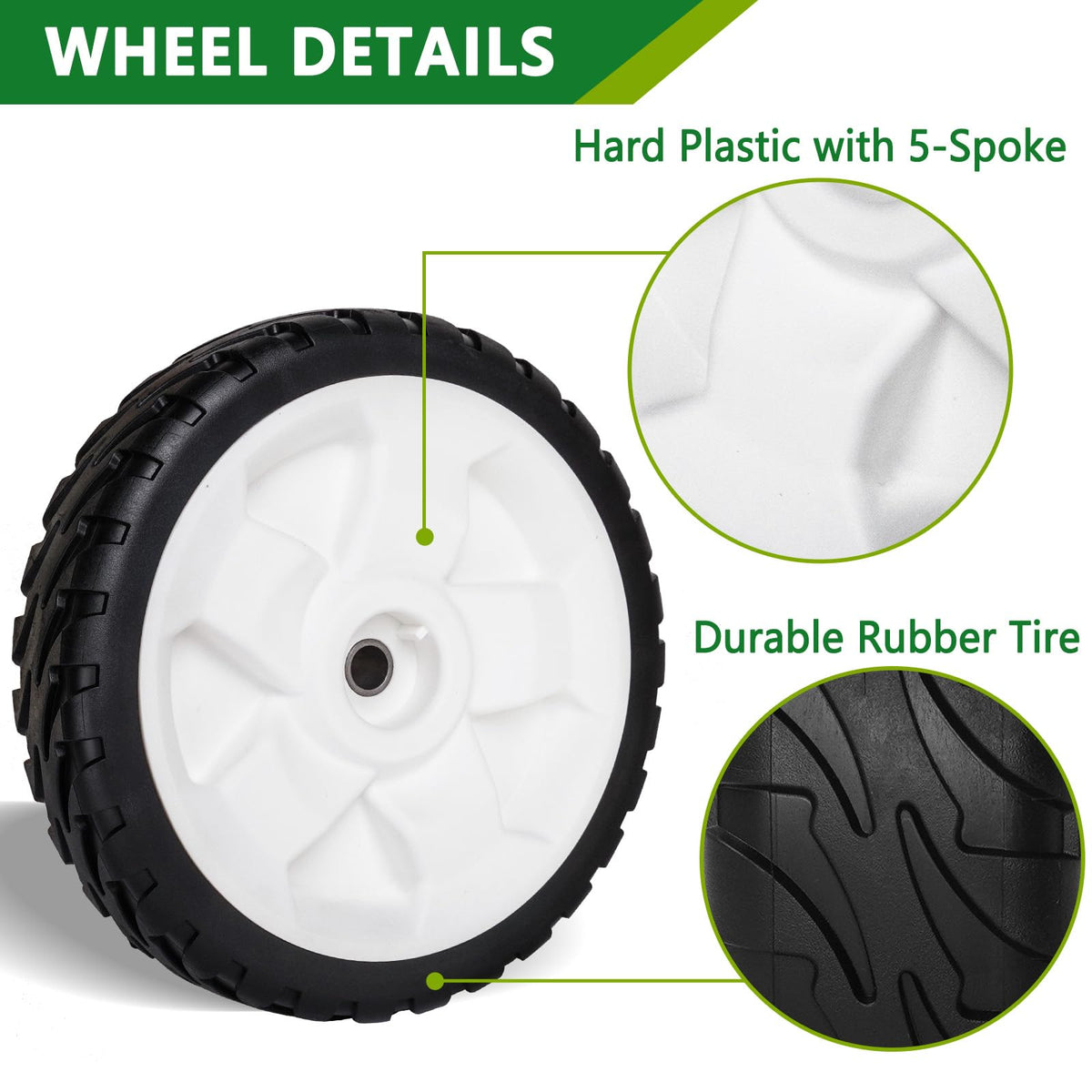 JSXDNWYJ 8-inch rear wheel pair demonstrates durable high-density plastic material