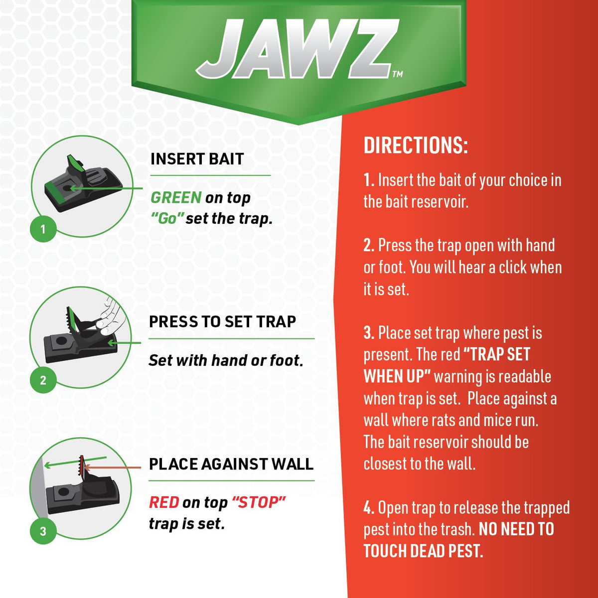 JT Eaton 409 Jawz trap indicator helps confirm a capture at a glance.