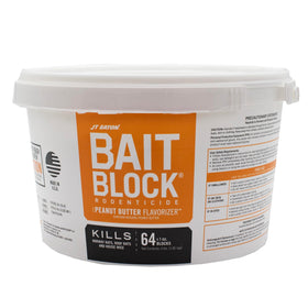 JT Eaton peanut butter bait blocks in a resealable pail for use in rodent control