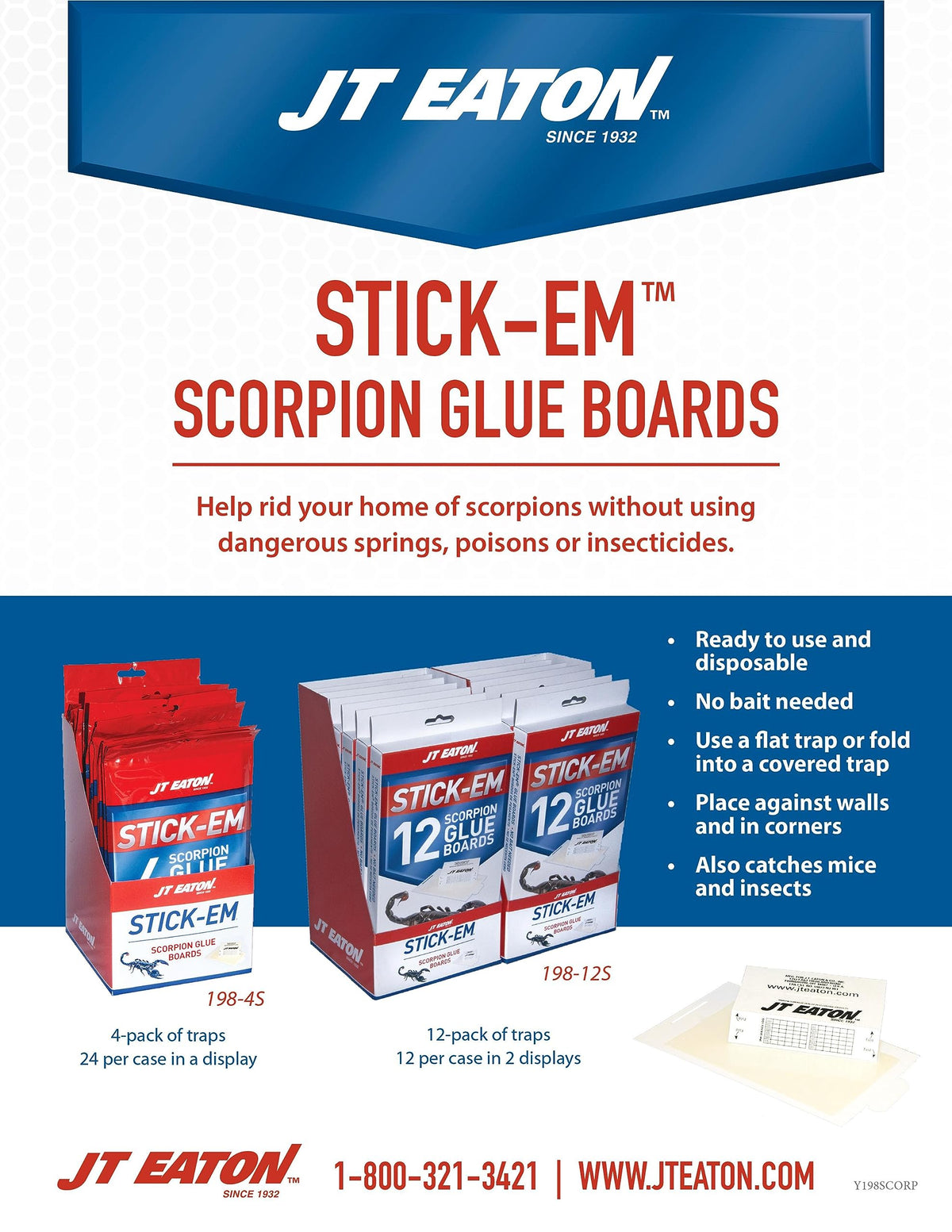 JT Eaton Stick-Em 198-12S glue trap close-up showing non-drying adhesive