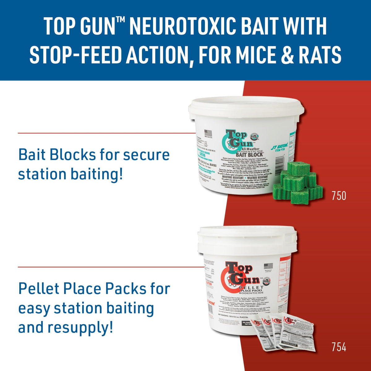 JT Eaton Top Gun all-weather bait blocks placed indoors for discreet control