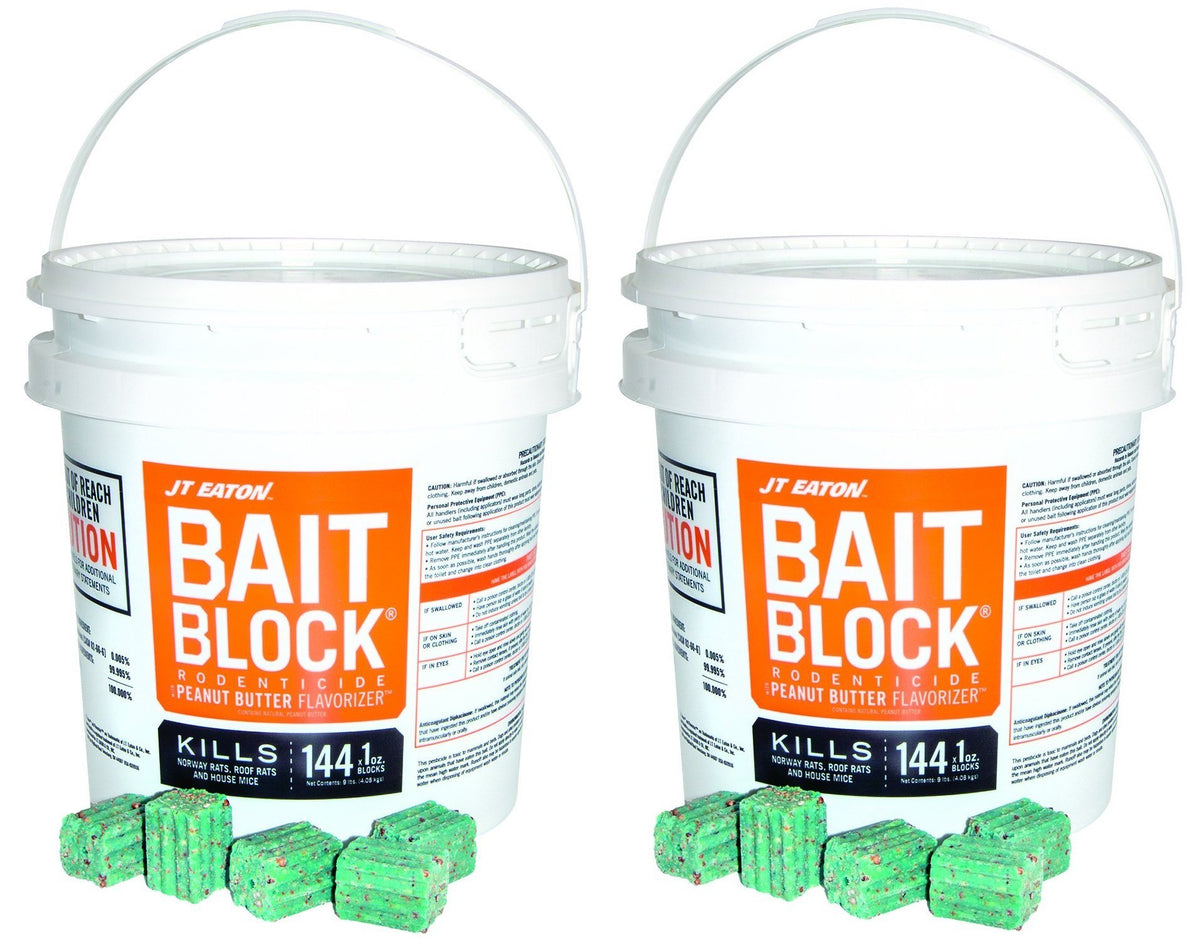 JT Eaton 709-PN bait block in a 144-pack pail for mice and rats control