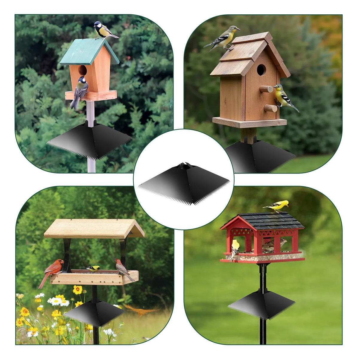JTNFSH squirrel-proof post mount protects feeders from raiders.