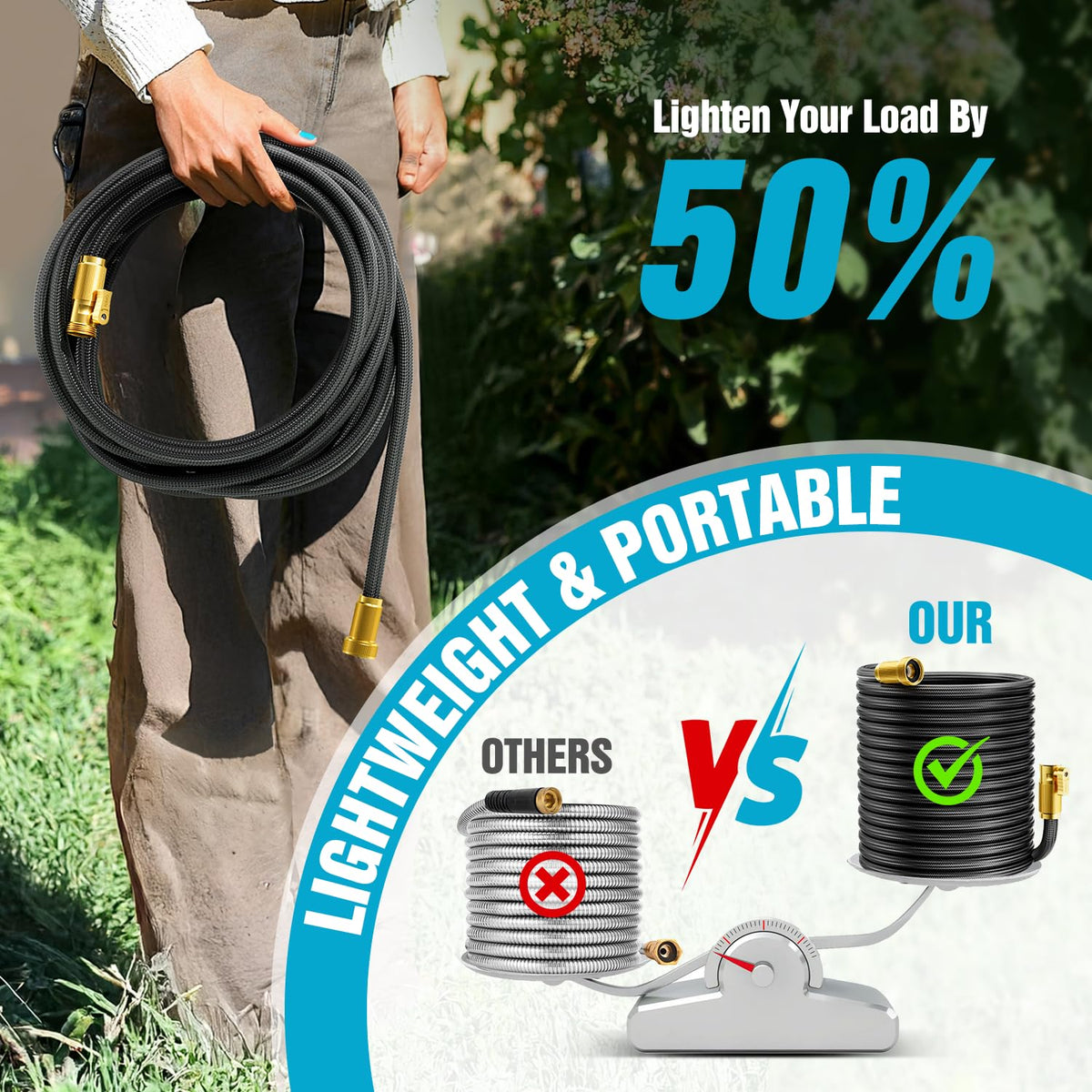 JTTHKK 75ft lightweight hose is easy to carry around for outdoor tasks.