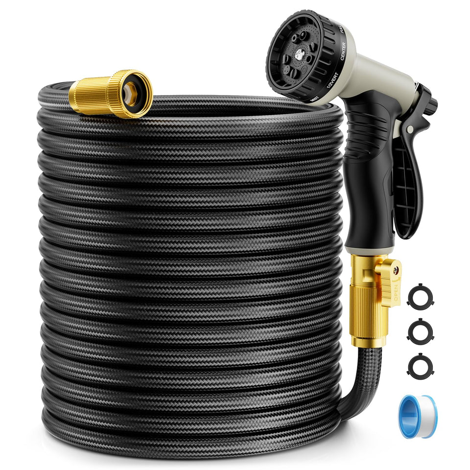 JTTHKK garden hose 75ft non-expandable design for steady water flow.