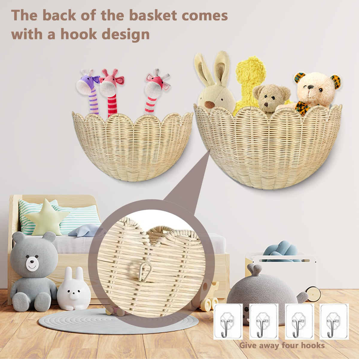 JubilantJive nursery wall storage basket keeps soft toys neat