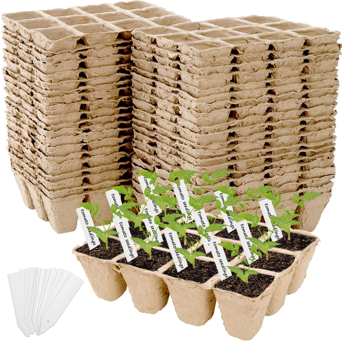 Jucoan seed starter trays with 12-cell peat pots for organized germination.