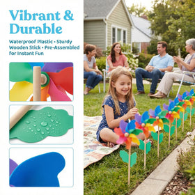 Jucoan pinwheels preassembled stem stands up to windy garden days.