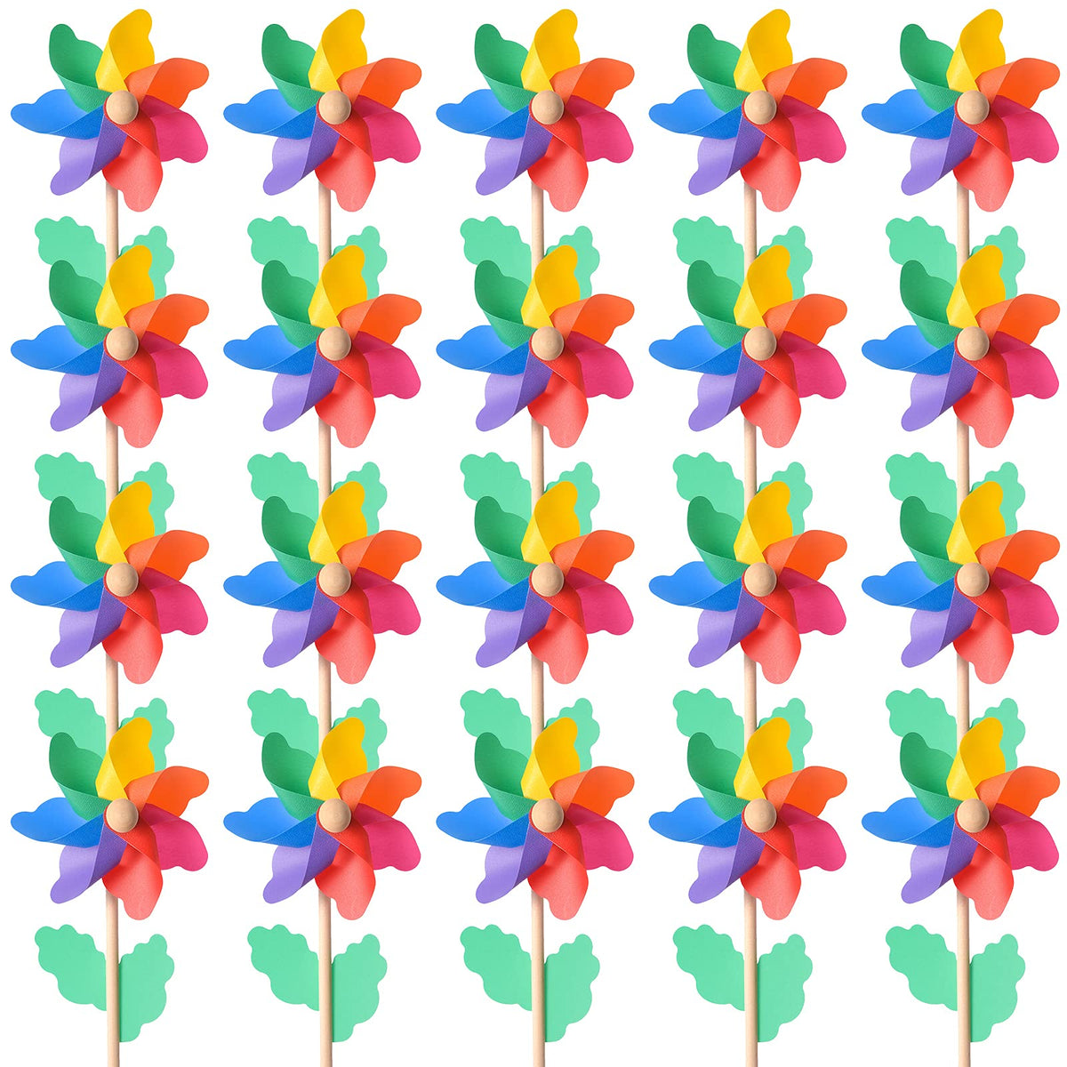 Jucoan rainbow pinwheels 20-pack in yard adds vibrant color for outdoor decor.